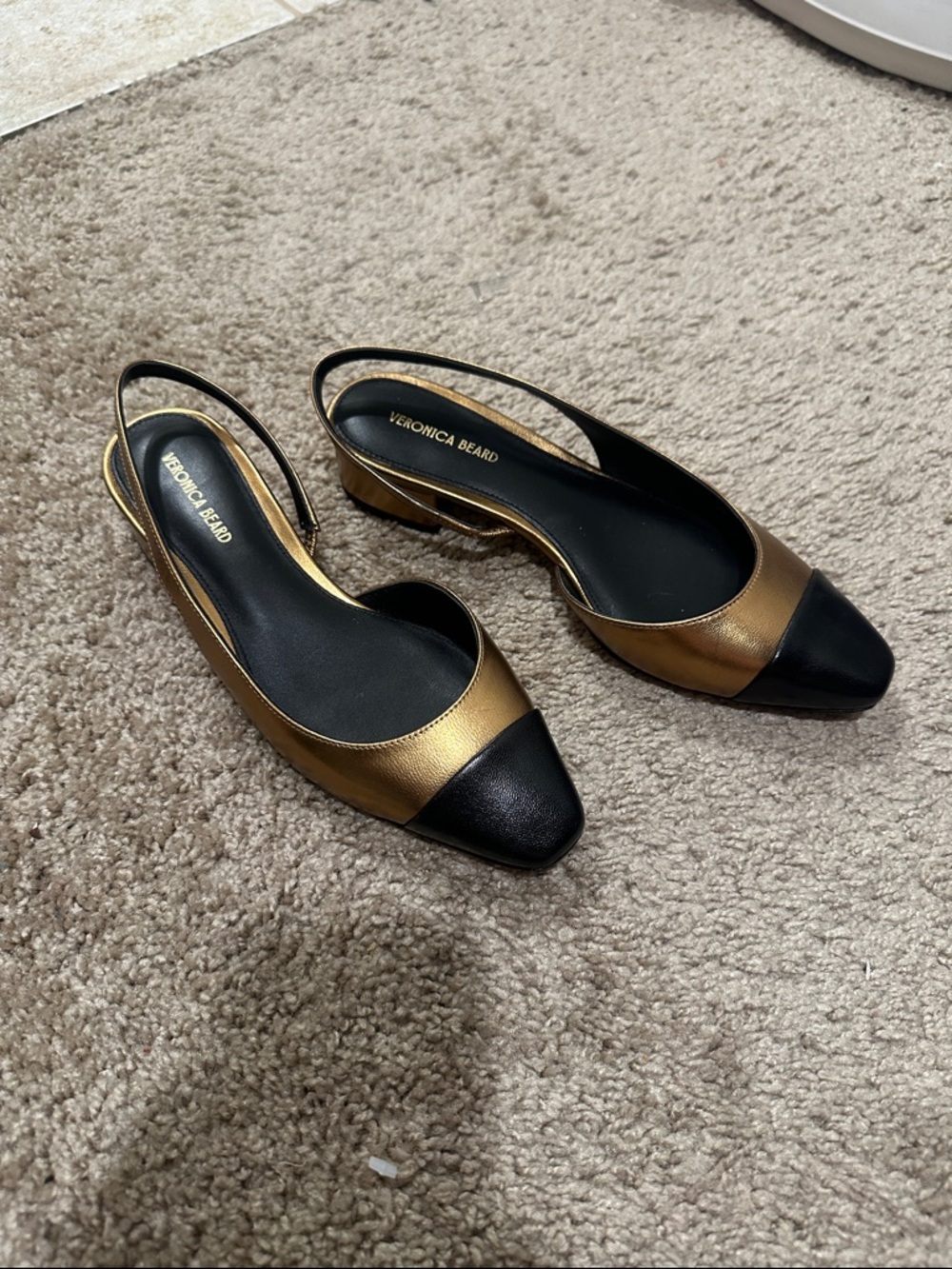 Veronica Beard Gold and Black Slingback Flats size 6